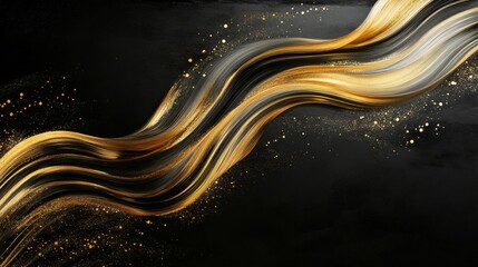 Poster - Dynamic golden waves abstract art digital background modern aesthetic close-up creative expression