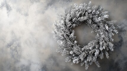 Wall Mural - Flocked Evergreen Wreath Decor with Gray Background Ideal for Holiday Seasonal Decor and Home Styling