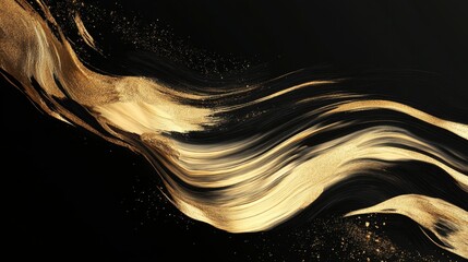Poster - Dynamic golden swirls abstract art digital creation black background close-up view contemporary design for visual impact