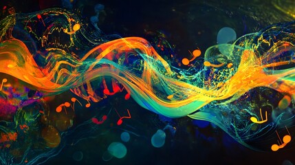 Wall Mural - abstract colorful music wave swirls and notes