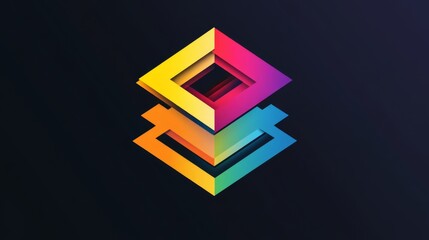 Poster - Dynamic abstract design with colorful geometric shapes on black background digital art modern aesthetic creative expression