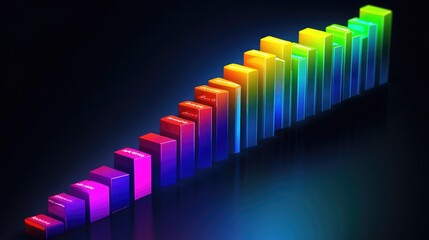 Poster - A stacked area chart with vibrant colors on a digital screen, showing layered data distribution over time, symbolizing market trends or resource usage.