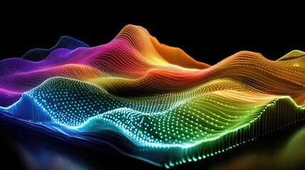 Poster - A stacked area chart with vibrant colors on a digital screen, showing layered data distribution over time, symbolizing market trends or resource usage.
