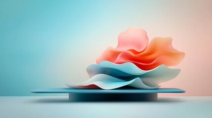 Poster - Mesmerizing iridescent wavy composition with serene pastel hues showcasing organic undulating forms creating a dreamlike ethereal aesthetic in a high definition impressionistic style