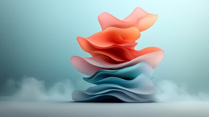 Poster - Abstract digital art design featuring mesmerizing and hypnotic iridescent wavy shapes with a vibrant color palette evoking a surreal ethereal