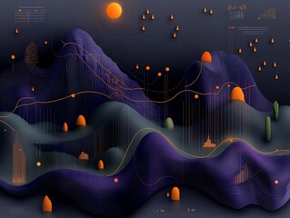 Poster - Fluid Topographic Rainfall Map A captivating abstract visualization of atmospheric data featuring vivid color gradients complex isobar contours and cascading precipitation patterns