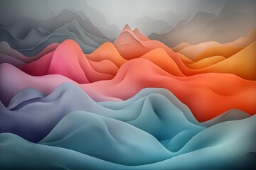 Poster - Mesmerizing abstract fluid topographic rainfall data visualization featuring lush organic flowing forms and shapes rendered with vibrant color palettes dynamic lighting and atmospheric haze