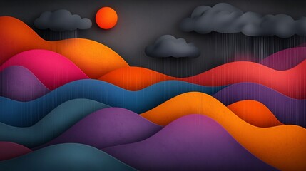 Poster - Stunning mesmerizing fluid topographic rainfall data visualization of weather trends dynamic swirling data flows undulating topographical contours vivid color gradients