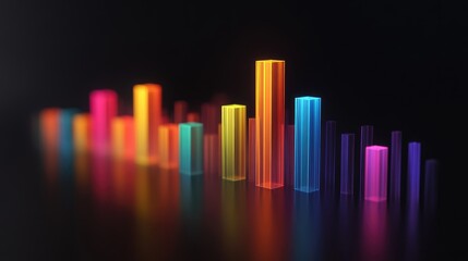 Poster - A vibrant D bar chart displaying fluctuating data in various colors, set against a sleek, dark background that highlights the chart's dimensionality.