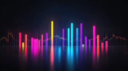 Poster - A vibrant D bar chart displaying fluctuating data in various colors, set against a sleek, dark background that highlights the chart's dimensionality.
