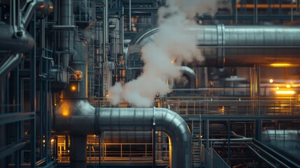Poster - Industrial equipment operations manufacturing plant infrastructure urban environment close-up view industrial efficiency