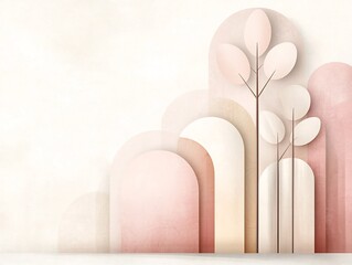 Poster - Delicate pastel gradient background with a refined textural overlay blending seamlessly from pink to beige tones in a minimalist mid century modern inspired style  The calming