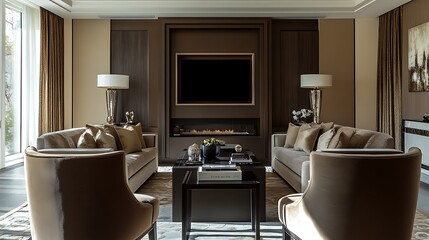 Wall Mural - Design an elegant marketing website for a luxury lifestyle brand using a sophisticated mocha color palette Highlight key content areas with engaging call-to-action buttons and incorporate