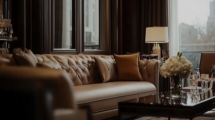 Wall Mural - Build an elegant website for a luxury lifestyle brand using a mocha color theme Integrate visually stunning call-to-action buttons and client success stories that highlight the brand\u2019s opulence