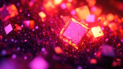 Poster - abstract d rendering of glowing cubes forming a digital landscape, symbolizing innovation and smart 