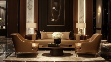 Wall Mural - Develop a sophisticated website for a luxury brand with a warm mocha palette Use elegant call-to-action buttons and highlight customer stories that reflect the brand\u2019s luxurious yet welcoming