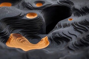 Poster - Captivating Fluid Topographic Data Representation with Hypnotic Precipitation Flows and Sophisticated Analytics   A mesmerizing digital painting showcasing the intersection of data technology
