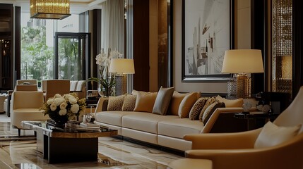 Wall Mural - Develop a refined marketing website for a luxury lifestyle brand using a warm mocha palette Highlight interactive sections with visually stunning call-to-action buttons and include testimonials that