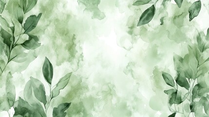 Poster - Nature's serene greenery artistic watercolor background soft hues botanical theme abstract viewpoint organic concept
