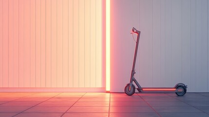 Poster - A glowing electric scooter charging station displayed in a minimalist urban environment with blank space