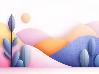 Poster - Soft and serene digital featuring a lush pastel gradient landscape with a delicate textured overlay presenting a clean and modern stylized composition with a Suprematist design aesthetic