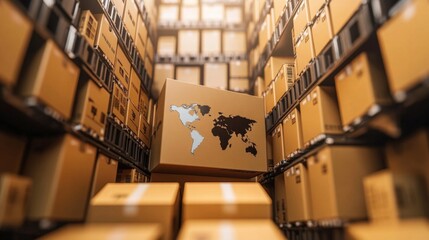 Poster - Logistics management in warehousing global supply chain digital image indoor storage eye-level view efficiency overview