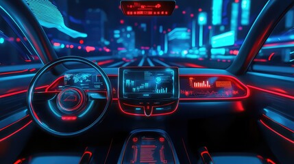 Poster - A modern transportation AI dashboard glowing with vibrant analytics, placed on a clean digital background with ample copy space