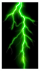 Green glowing high energy lightning, flat papercut style, with white tones