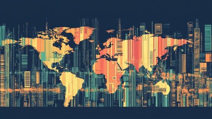 Poster - global data visualization digital world map infographic design abstract environment perspective over
