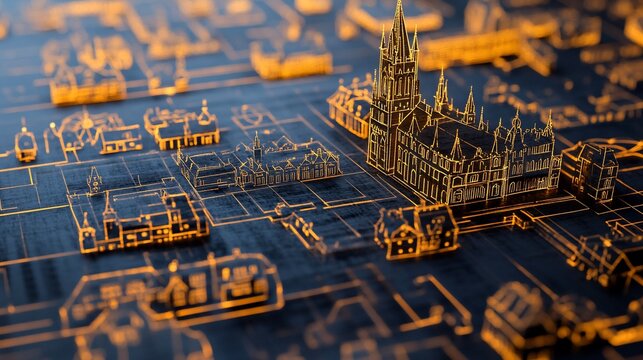 Digital Cityscape: A Glowing Metropolis of Modern Architecture
