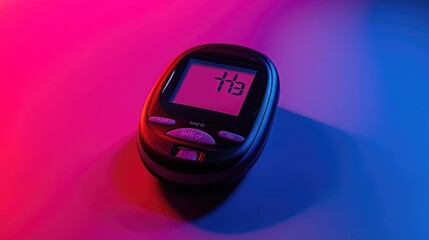 Poster - A smart glucometer glowing with advanced features, resting on a clean surface with soft lighting and blank space for branding