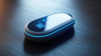 Poster - A smart glucometer glowing with advanced features, resting on a clean surface with soft lighting and blank space for branding