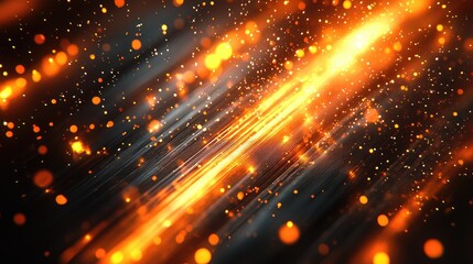 Poster - Dynamic Orange and Yellow Light Streaks with Glowing Particles on Dark Background
