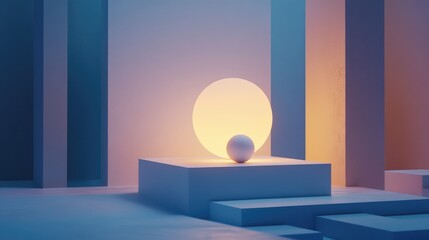Poster - Minimalist abstract D illustration of glowing cubes and spheres representing smart technology innovation, with ample copy space
