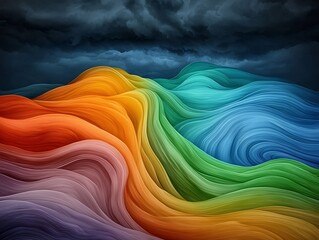 Poster - Captivating dynamic topographical rainfall data heat map sinuous flowing river of color advanced algorithmic data analysis painterly digital impressionist technique striking visual clarity
