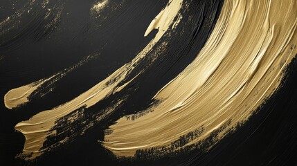 Poster - Dynamic golden brush strokes abstract art canvas creation modern studio close-up view creative expression for visual impact