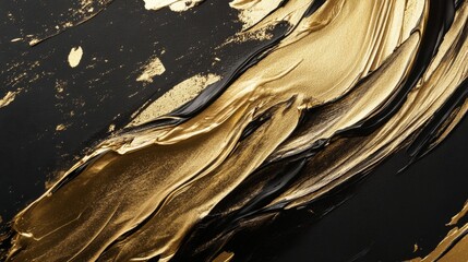 Poster - Dynamic abstract art studio digital artwork modern style close-up gold and black texture
