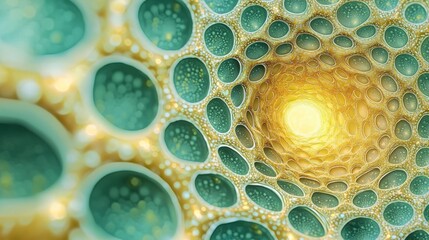 Poster - Intricate Macro View of Organic Cells with Vibrant Colors and Radiant Light Effect