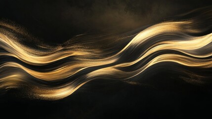 Poster - Dynamic golden waves abstract art digital media dark environment artistic viewpoint flowing motion concept