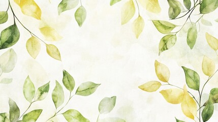 Poster - Botanical illustration of green and yellow leaves natural setting artwork watercolor aesthetic nature's beauty