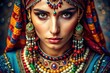 © ChannelPIC - Elegant woman, close-up portrait showcasing detailed bohemian bead jewelry; a fashion accessory masterpiece.