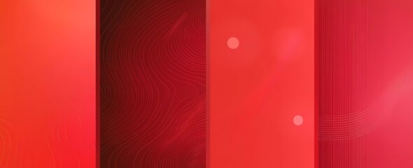 Poster - Set of red gradient background vector design templates, with circle and line patterns, in a minimal style. Four designs, vector graphics, with flat colors