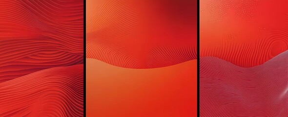 Poster - Set of red gradient background vector design templates, with circle and line patterns, in a minimal style. Four designs, vector graphics, with flat colors