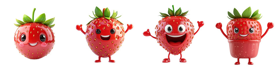 Wall Mural - 3D cartoon strawberry jam, playful character isolated on white background. Collection Png.