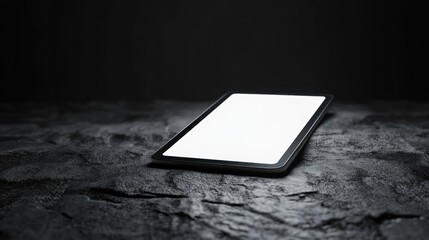 Wall Mural - Tablet with blank screen on dark stone surface.