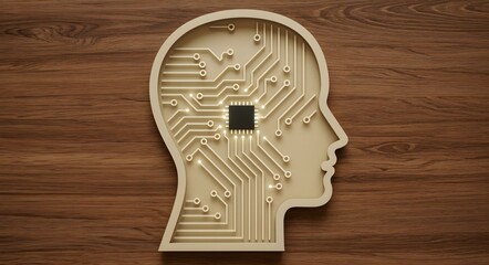 Poster - humanoid head with AI processor inside, concept of artificial intelligence . Generative AI