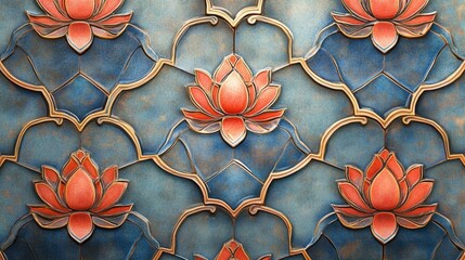 Wall Mural - Lotus flower pattern artistic design wall art vibrant colors close-up nature inspiration