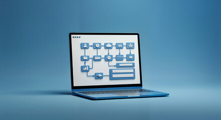 Poster - laptop with futuristic interface . Generative AI