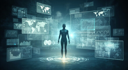 Poster - digital interface search for information about a person . Generative AI