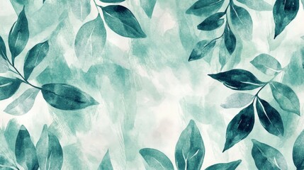 Poster - Lush green leaves in watercolor art botanical composition creative space serene environment artistic perspective